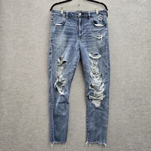 American Eagle Women Jeans 12 SHORT Blue Denim Jegging Super High Rise